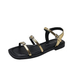 Sandals Women Wear New Summer Square Head With Roman Style Love Diamond Buckle Flat Sandals Slippers