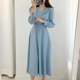 And Autumn 2025 New Korean Chic Temperament Design Feel Waist Thin V Collar Long Dress Women's