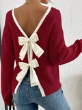 And Winter New Sweater Women's Fashion Back Bow Decorated Round Collar Knitted
