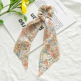 Bow Long Ribbon Hair Scrunchie Chiffon Floral Print Sweet Elastic Hair Band Ponytail Hair Scarf Hair Tie Hair