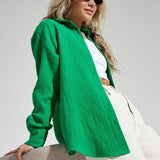 Green Button Up Shirts Fashion Women Cotton Long Sleeve Blouses Korean Office Lady Blouse Summer Basic White Tops