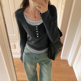 Fake Autumn Blouses With Slim Underwear, Long Sleeves And Short