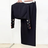 Star Fashion New Heavy Industry Diamond Nail Beads Short Top Dress Suit Two