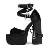Y2k Velvet Dark Lolita Pearl Size 47 Water Table Coarse High Heel Women's