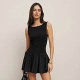 Zingj Women's Wear Summer 2024 New Solid Color Sleeveless Splicing Dress Women's