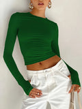 Women's Clothing 2025 Spring Women's New T-Shirt Fashion Solid Color Round Collar Shirt Top