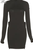 Y2K Knitted Stitching Mini Dress for Women Skinny Three-Dimensional Decoration Bodycon Long Sleeves Turtleneck
