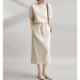 Summer New Fashion Sports Casual Lazy Set Soft Short-Sleeved Top + Open Skirt