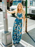 Zingj Trend Wind Jeans Women 2024 Summer New High Waist Print Hollow Out Design Feeling Wide Leg Straight Pants