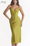 Elegant Midi Spaghetti strap Corset Dress Satin Black Bodycon Birthday Party Dresses Sexy Casual Women Summer