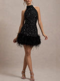 Women's New Sexy Sleeveless Body Shiny Plush Dress Dress Dress Glie