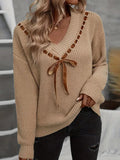 Autumn And Winter Women's Sweater V-Neck Bow Tie With A Hundred Sets Of Clothes On The