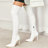 High-Heeled Soft Patent Leather Inside Zipper Fashion Outdoor Elastic Over Knee Pointy Boots