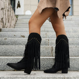 And Winter New Sharp Tips Sui Knight Boots Coarse And High-Heeling Long Boots Rivet V Mouth High-Bush Martin Boots