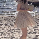 Mini Dresses Women Bandage Design Tender Holiday Sweet Korean Style Ins Puff Sleeve Colleges Summer Vestidos