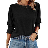 Women's 2025 Spring/Summer Fashion Sleeve 7-Sleeve T-Shirt Round Collar Basic Lace