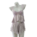 French Court Wind Ice Sling Pajamas With Chest Cushions To See Small Sexy Thin Lace Home