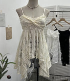Lace Tling Folded Sling Vest Irregular Skirt Shaved Thin Holiday Wind Sleeveless Top