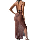 Zingj New Sweater Beach Casual Solid Color Knit Sling Knit Cover Outside-Outfit