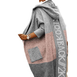 Color Pocket Hooded Knitted Knitted Women's Long Cardigan Women's Coat Color