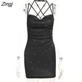 Glitter Bright Silk Bandage Women Dress Silver Sexy Spaghetti Strap Ruched Dress Femme Autumn Skinny Party Clubwear