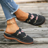 Embroidered Buns Slippers Women's Large-Size Round Head Baotou Slope And Wear Half-Dragging Women's