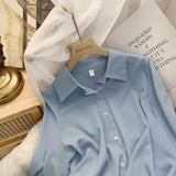 Lady Shirt Spring And Autumn New Korean Version Of Loose Simple Plain Color Bhism Color Feeling Long-Sleeved