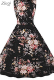 Floral Print Summer Dress Women Elegant Vintage Casual O Neck A Line Midi Party Sundress Vestidos With