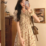 Women Korean Sweet Style Floral V-neck Fairy Leisure Girls Cute Flounced Edge All-match Prairie Chic Abdomen Elegant