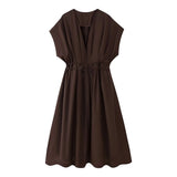 Summer New Women's Folding Shoulder Short-Sleeved Fan Flute Long