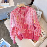 Zingj Style Short Temperament Socialite Small Sweater Hot Style Coat Jacket Small Fragrant Wind Pink Plaid Sweater Woman-Outfit