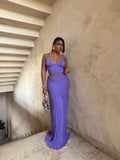 Spring And Summer New V-Neck Sling Vest Folding Hips Long Skirt Wool Set