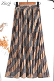 Women 2023 High Waist Floral Print Mid Calf Long Pleated Skirt Girls Summer Vintage Elegant Chiffon Midi