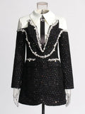 French Famous Style Dress 2025 New Heavy Industry Nail Polish Design High-End Collar Long Sleeve Skirt Dress