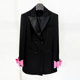 Star Fashion New Double-Dbuted Collar Bow Long Blazer Suit