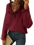 And Autumn 2025 New Women's Knitted Top Casual Long-Sleeved Button-Lace Cloth Cloth