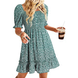 Women's Summer New New Ocean Bubble Bubble Sleeves Crush Flower Dresses Women's