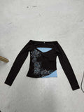 Printing Color And Fake Two-Piece T-Shirt Girl 2025 Autumn Ins Bottom New