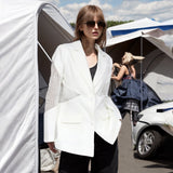 Zingj Spring New Fashion Temperament V Collar Hollow Out Perspective Lace Splicing Design Sense Long Sleeve Suit Jacket