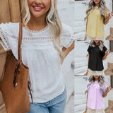 Neck Lace Crochet Solid Color Short Sleeve Casual Top Women's