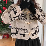 Korean Academy Wind Reduction Horn Buckle Buckle Bump Color Thick Warm Short Coat Sweater