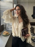 Women's Dress 2025 New Fashion Design Feel-Sensitive Leaf Folded V-Neck Shirt