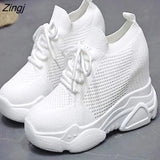 Autumn High Platform High Heels Women Thick Sole Shoes Heels Wedge Sneakers Breathable Mesh Casual Shoes