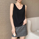 Summer Women Tops and Blouse Chiffon Women Blouses Sleeveless V-Neck White Women Shirts Plus Size Korean Fashion