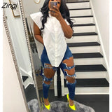 Tops Sexy Cut Out Side Button Up White Shirt Women Fashion Clothing Sleeveless Streetwear Women's