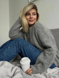 Selling Pure Color Imitation Marten Netted Round Sweater Women 2025 New Soft Knitting Base