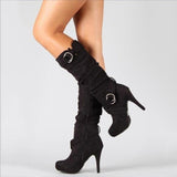 Size Code 414243 Yards Fine And High-Heeled Long Boots Women Autumn And Winter New Belt Buckle High Barrel Fashion