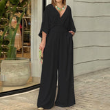 Winter Elegant Dress Women's Fashion Pure Color In Short-Sleeved Casual V-Neck