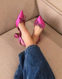 New Stiletto Heel Pointed Toe Strap High-Heeled Sandals Women's Rhinestone Bow