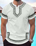 Men's Summer Casual Short-Sleeved Digital Prints Flower Curved Hem